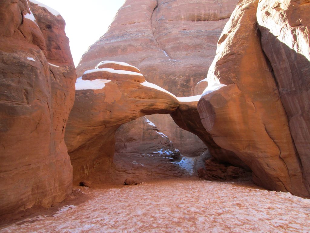 Moab in Winter arch with snow